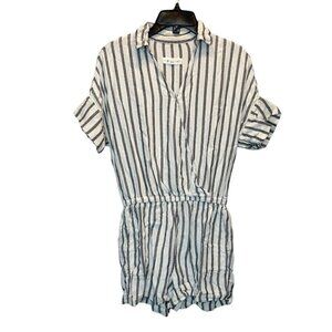 Lou & Grey For Loft Striped Shorts Romper White And Black XS